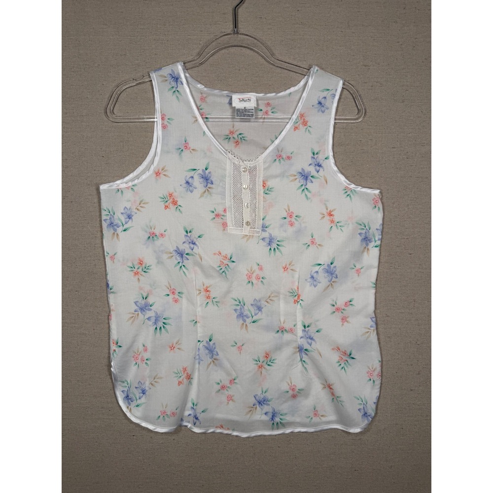 Talbots Intimates Women Small White Floral Cotton Sleeveless Pajama Top Lace